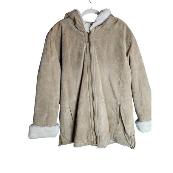 St. John's Bay Jackets & Blazers - St John's Bay washable suede coat, faux fur lined sx XL hooded tan boho cowgirl